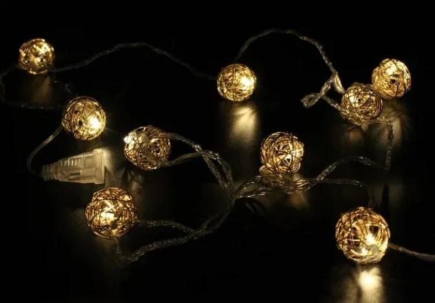 Гирлянда светодиодная шары Xmas Golden Ball WW-1, 10 LED-ламп 2 м, коннектор, желтый свет