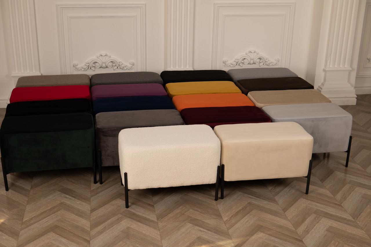 Довгий пуф м’який велюр 63x34x42 см з металевими ніжками синій, сидіння для дому і передпокою